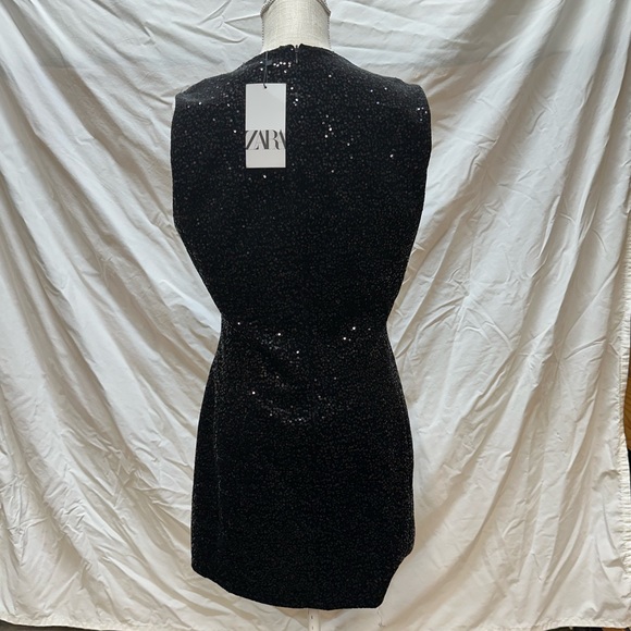 NWT Zara Sequin Black Velvet Mini Dress Size Large - Picture 9 of 14